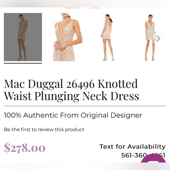 NWT Mac Duggal Style 26496 Knotted Waist Plunging Neckline, Sequins Dress Size 8 - Picture 3 of 10